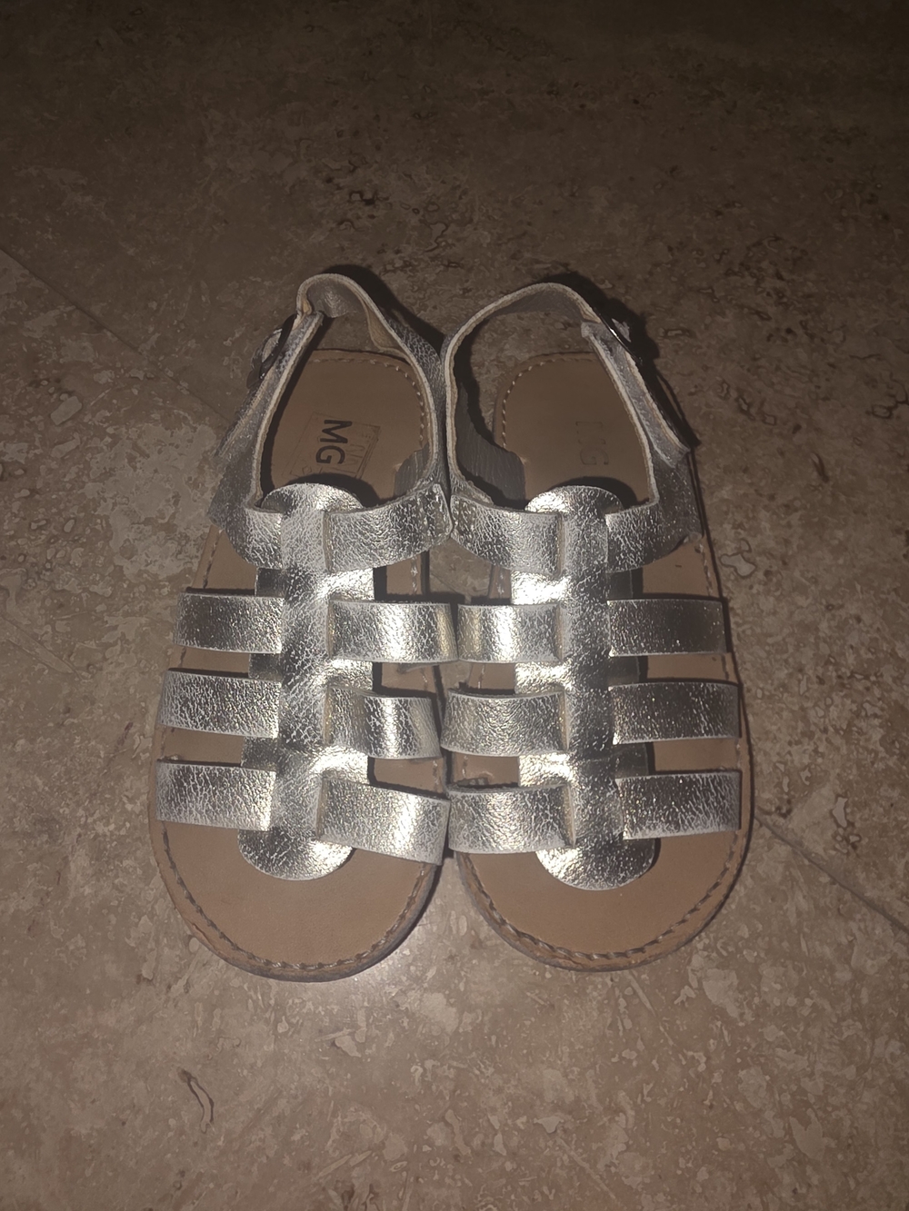 MG Baby Girls Distressed Metallic Silver Gladiator Sandals | Size 24 / US 8
